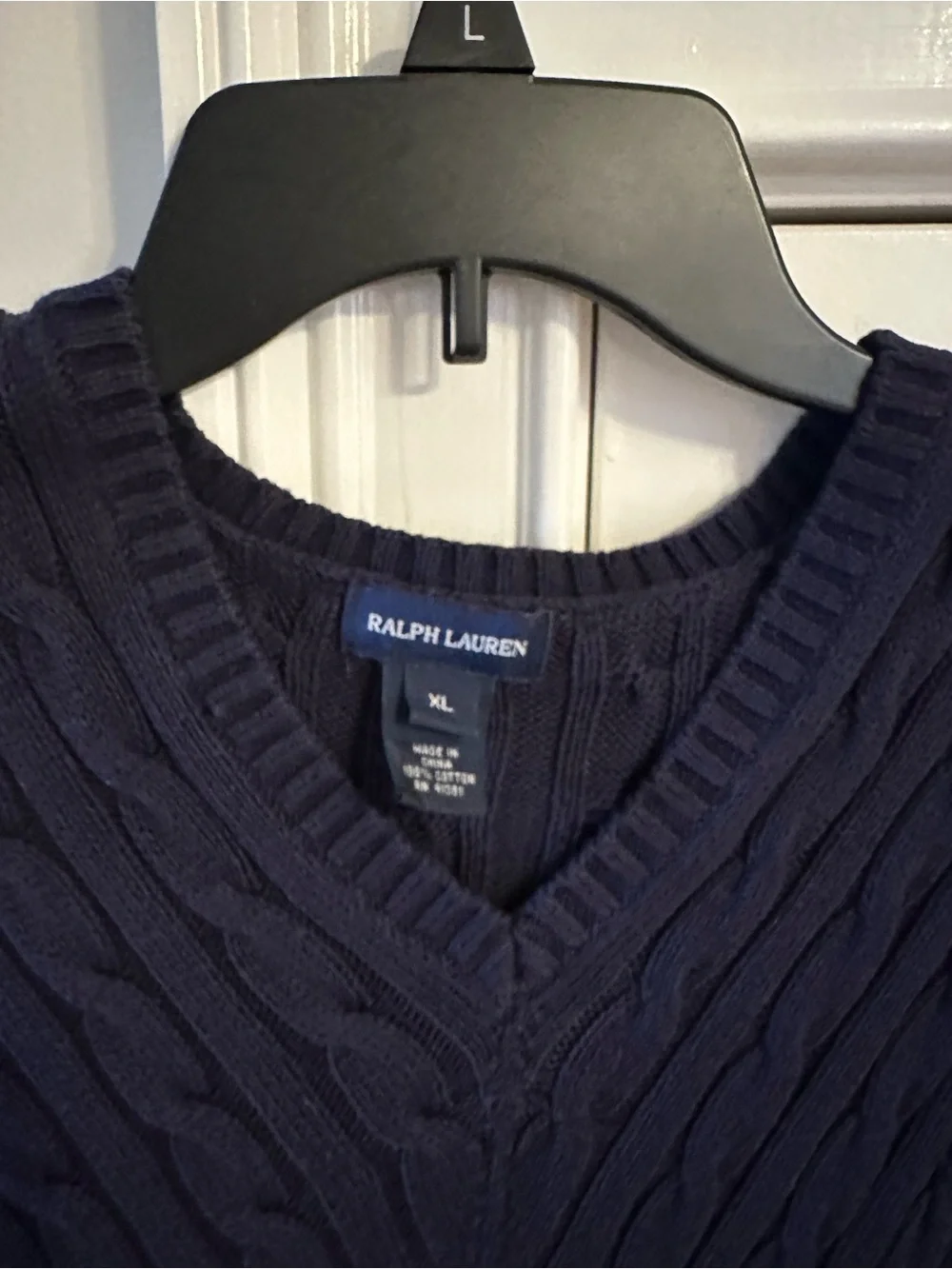 Ralph Lauren Navy Cable-Knit V-Neck Belted Kids Dress